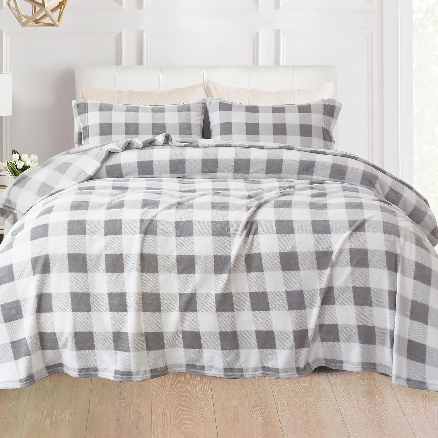 Elegant Comfort Luxuriously Soft 4-Piece Velvet Plush Flannel Sheet Set - Premium Quality - Cozy Warm, Anti-Static, Non Pilling Fuzzy Velvet Flannel Fleece Deep Pocket Sheet Set - King, Buffalo Gray