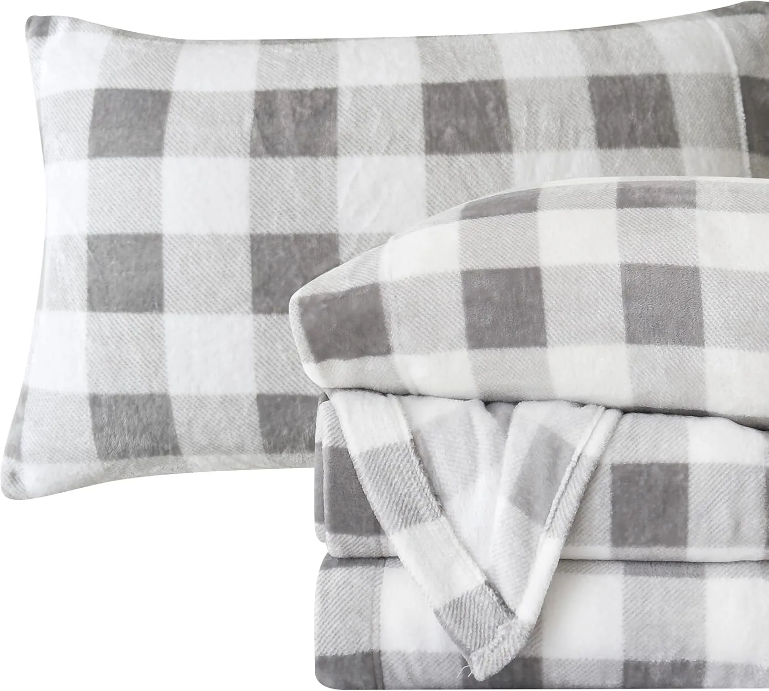 Elegant Comfort Luxuriously Soft 4-Piece Velvet Plush Flannel Sheet Set - Premium Quality - Cozy Warm, Anti-Static, Non Pilling Fuzzy Velvet Flannel Fleece Deep Pocket Sheet Set - King, Buffalo Gray