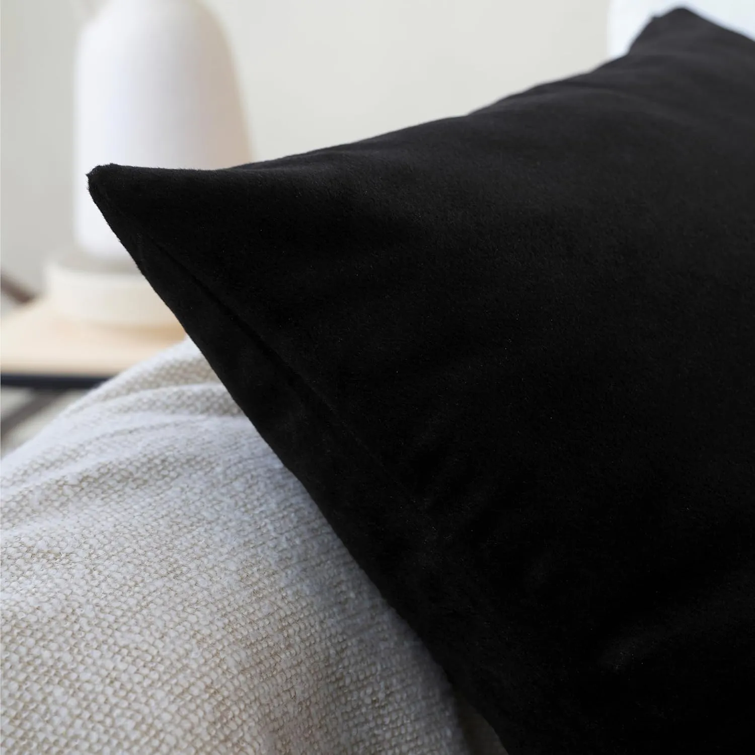 Encasa XO Velvet Throw Pillow Covers 18x18 in (45x45 cm) - Black - Set of 2 No Inserts, Only Pack of 2 Cases | Soft Square Decorative Euro Shams Cushion Cover for Couch, Sofa