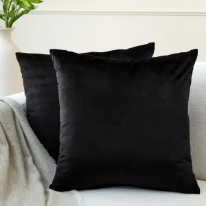 Encasa XO Velvet Throw Pillow Covers 18x18 in (45x45 cm) - Black - Set of 2 No Inserts, Only Pack of 2 Cases | Soft Square Decorative Euro Shams Cushion Cover for Couch, Sofa