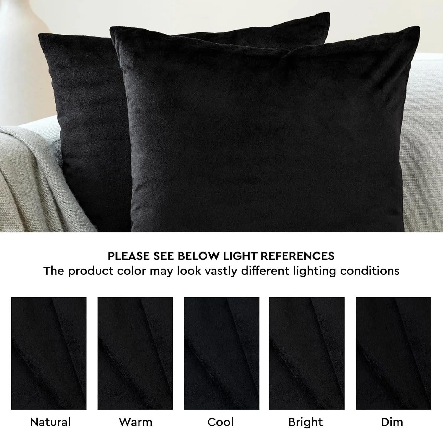 Encasa XO Velvet Throw Pillow Covers 18x18 in (45x45 cm) - Black - Set of 2 No Inserts, Only Pack of 2 Cases | Soft Square Decorative Euro Shams Cushion Cover for Couch, Sofa