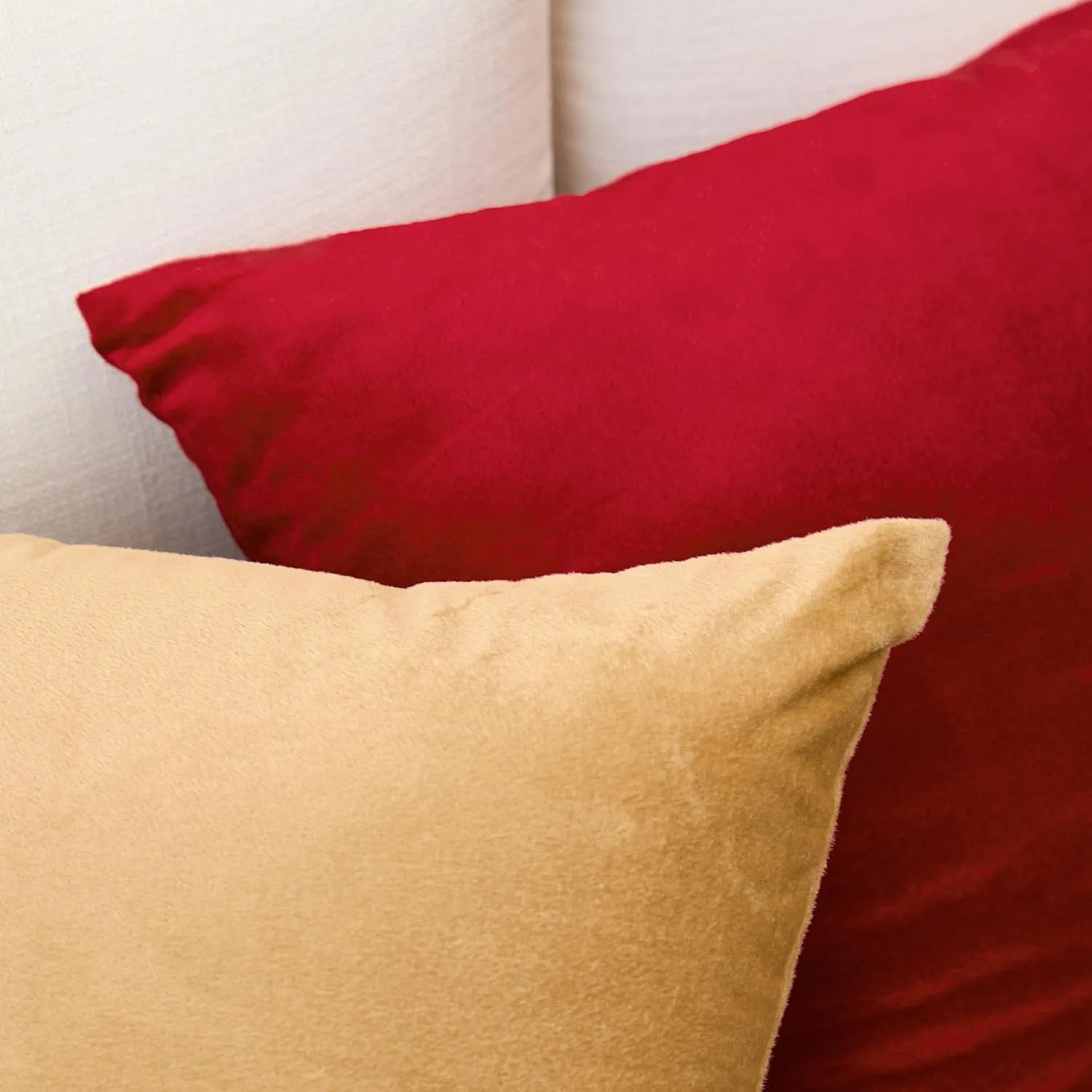 Encasa XO Velvet Throw Pillow Covers 18x18 in (45x45 cm) - Red - Set of 2 No Inserts, Only Pack of 2 Cases | Soft Square Decorative Euro Shams Cushion Cover for Couch, Sofa