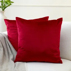 Encasa XO Velvet Throw Pillow Covers 18x18 in (45x45 cm) - Red - Set of 2 No Inserts, Only Pack of 2 Cases | Soft Square Decorative Euro Shams Cushion Cover for Couch, Sofa