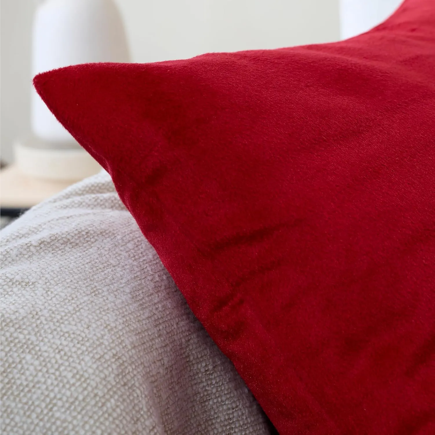Encasa XO Velvet Throw Pillow Covers 18x18 in (45x45 cm) - Red - Set of 2 No Inserts, Only Pack of 2 Cases | Soft Square Decorative Euro Shams Cushion Cover for Couch, Sofa