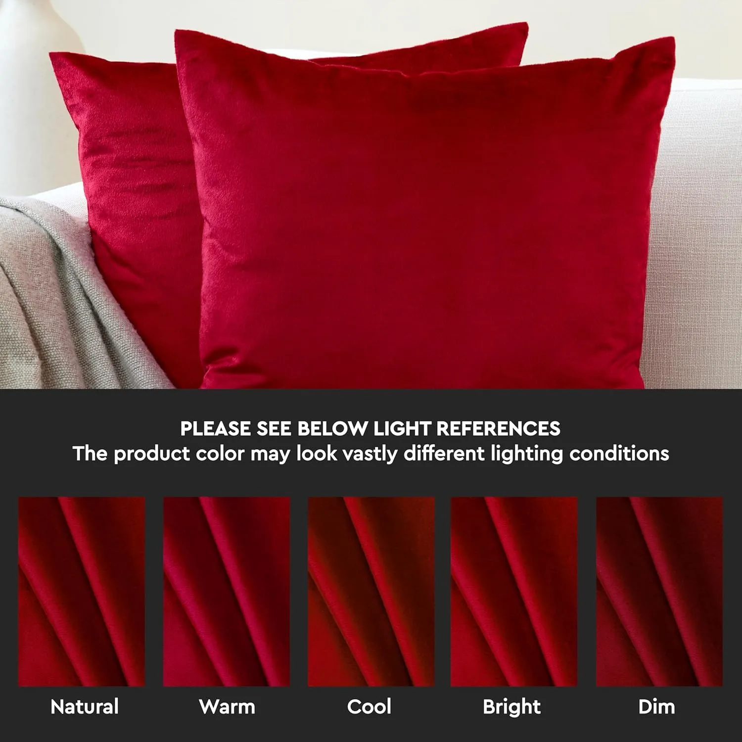 Encasa XO Velvet Throw Pillow Covers 18x18 in (45x45 cm) - Red - Set of 2 No Inserts, Only Pack of 2 Cases | Soft Square Decorative Euro Shams Cushion Cover for Couch, Sofa