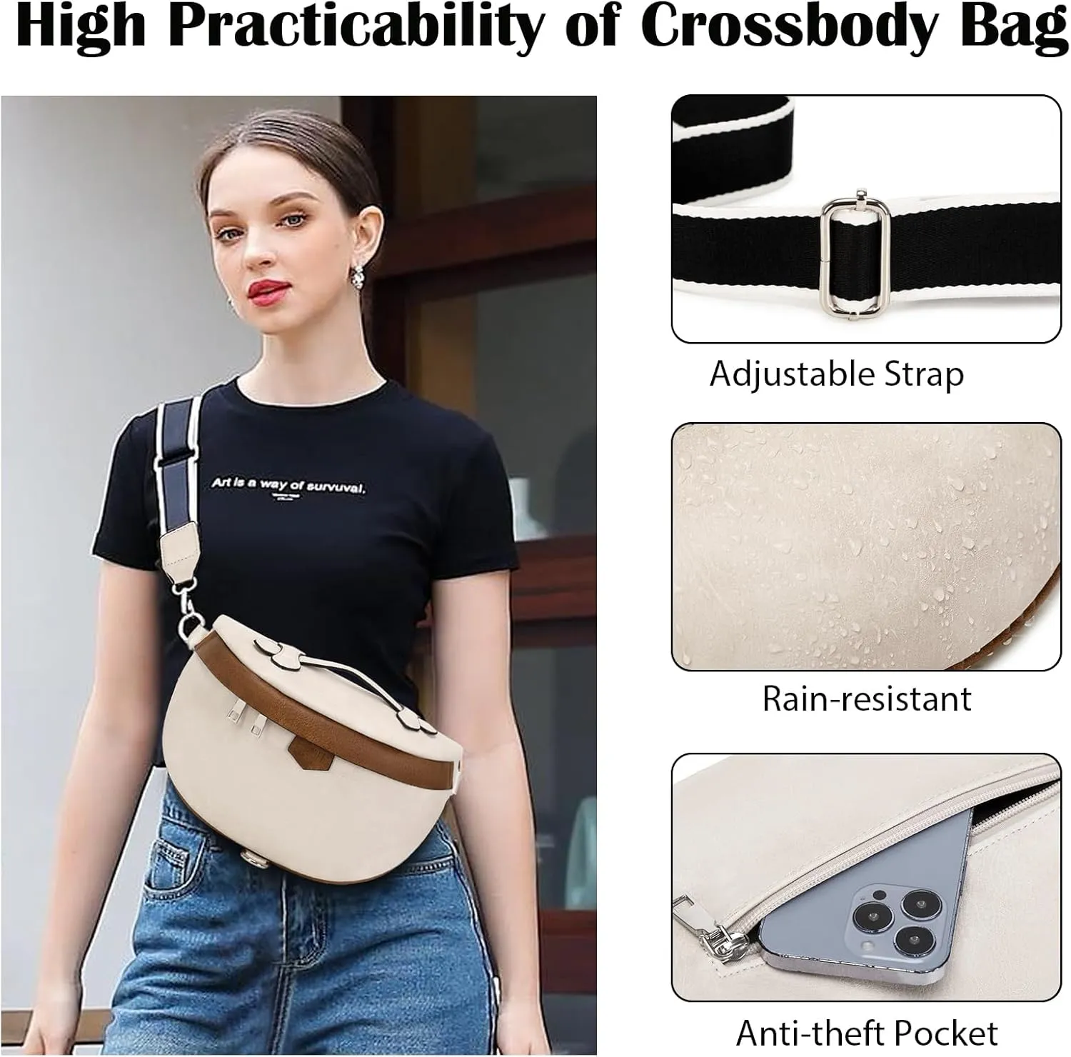 Eslcorri Crossbody Bags for Women - Fashion Sling Purse Shoulder Bag Fanny Pack Leather Causal Chest Bum Bag Cross Body Purse