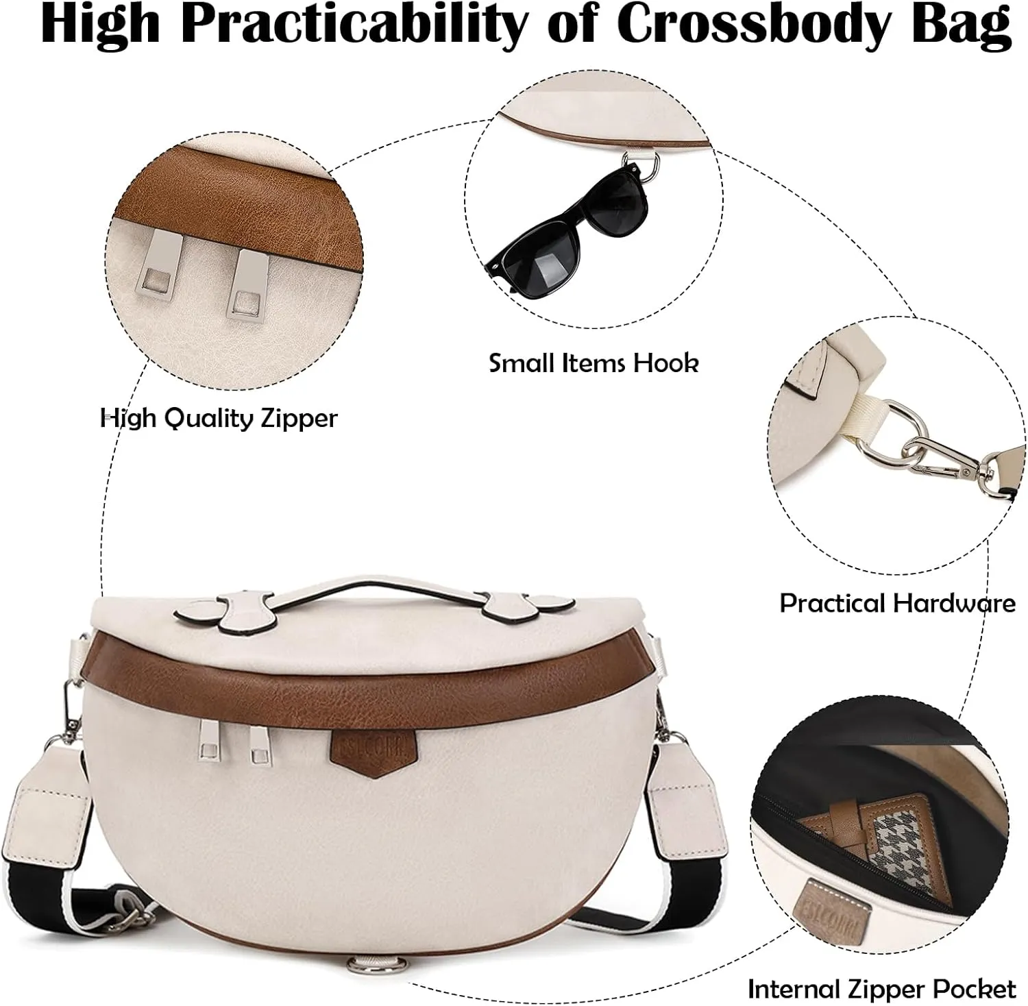 Eslcorri Crossbody Bags for Women - Fashion Sling Purse Shoulder Bag Fanny Pack Leather Causal Chest Bum Bag Cross Body Purse