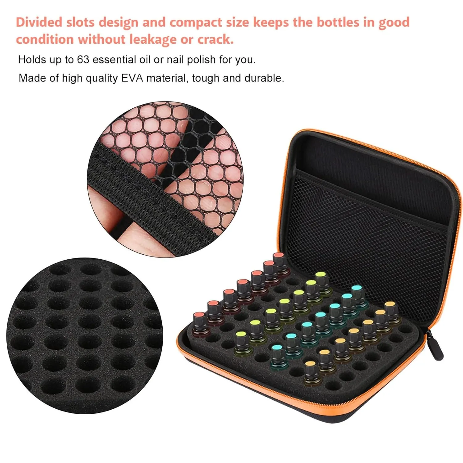 Essential Oil Storage Bag, 63 Slot Oil Carrying Case, Nail Varnish Storage Bag (Orange)