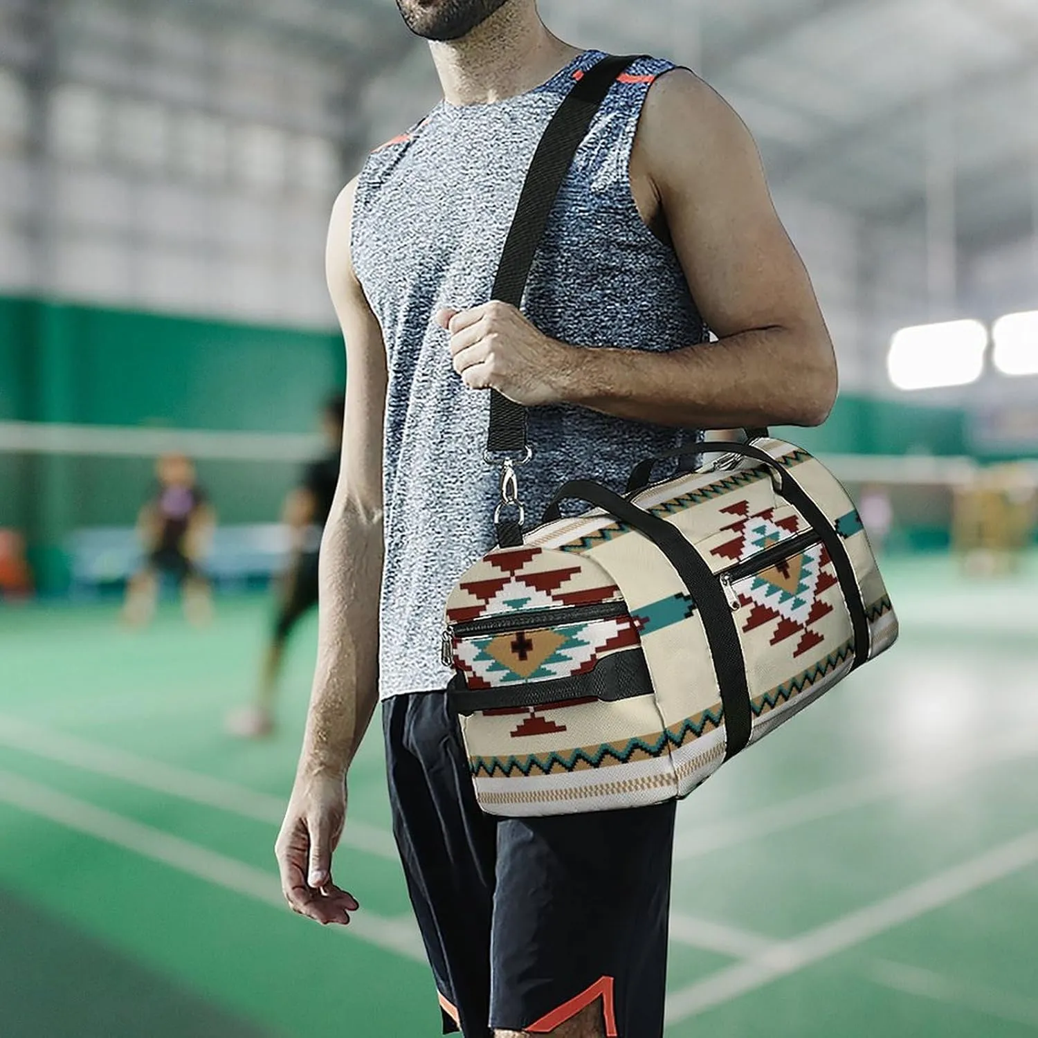 Ethnic Indiana Southwest Western Tribal Aztec Green A Fitness Bag with Large Storage Space Is Suitable for Portable Outdoor Use