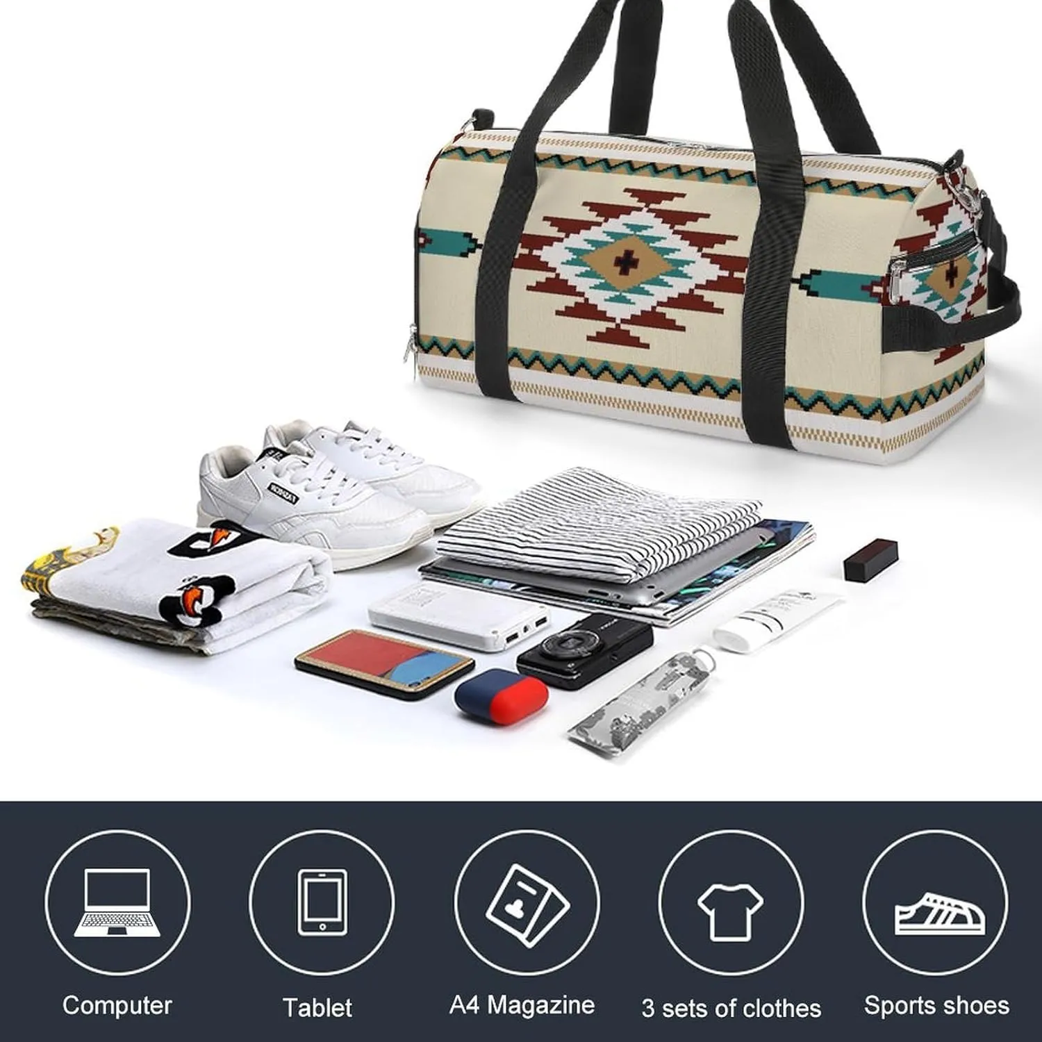 Ethnic Indiana Southwest Western Tribal Aztec Green A Fitness Bag with Large Storage Space Is Suitable for Portable Outdoor Use