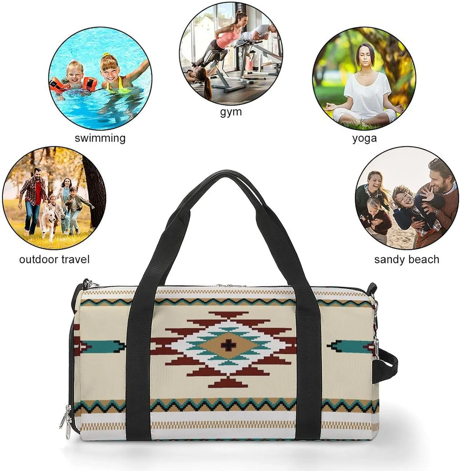 Ethnic Indiana Southwest Western Tribal Aztec Green A Fitness Bag with Large Storage Space Is Suitable for Portable Outdoor Use
