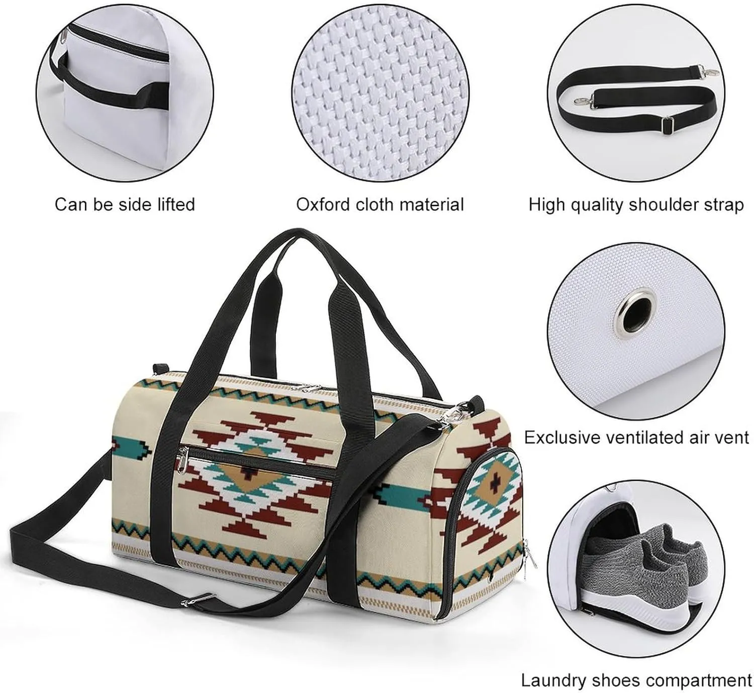 Ethnic Indiana Southwest Western Tribal Aztec Green A Fitness Bag with Large Storage Space Is Suitable for Portable Outdoor Use