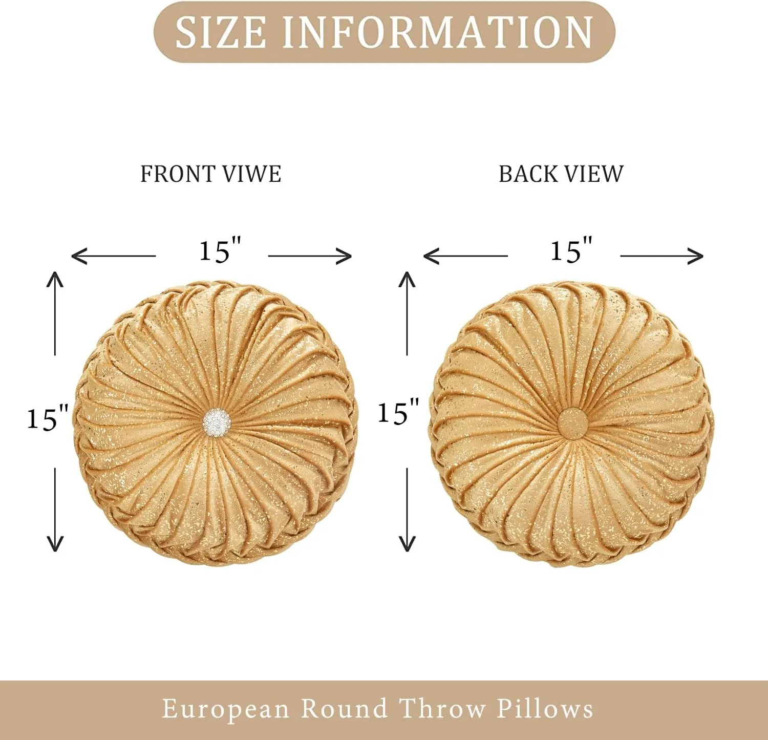 EUCIOR Round Throw Pillows,Golden Throw Pillows,Soft Spandex Velvet Fabric,Pumpkin Pleated Handmade Gold Round Velvet Decorative Pillow for Sofa Bedroom Livingroom(Golden)