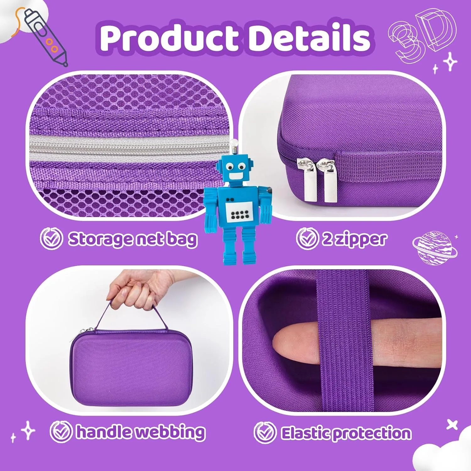 EVA Storage Case Compatible with SCRIB3D P1 3D Printing Pen Set, Portable Travel Bag for 3D Pen, Refills and Cables (Purple)