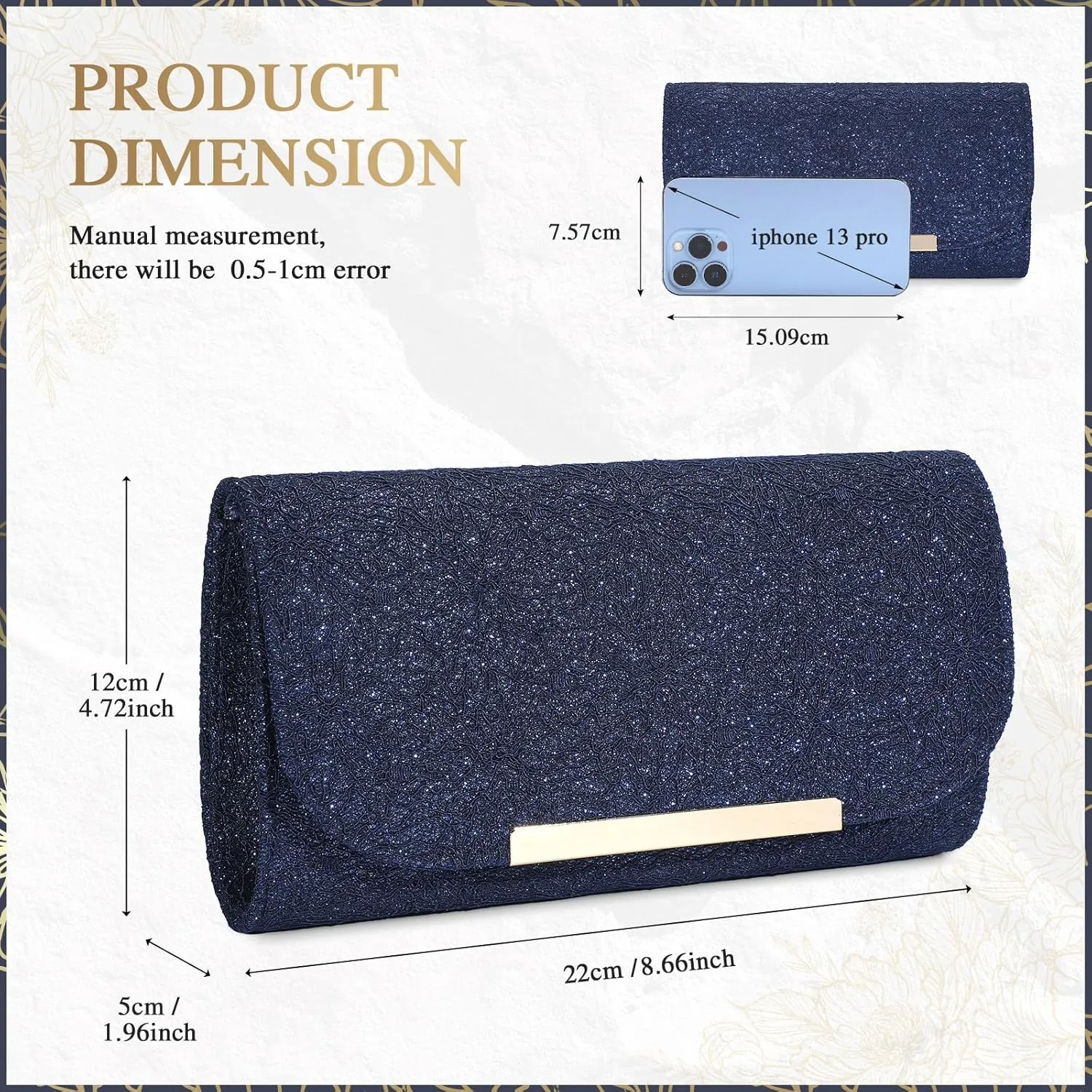 Evening Clutch Bag for Women - Formal Dressing Handbag Glitter Envelope Handy Purse for Wedding Party Prom