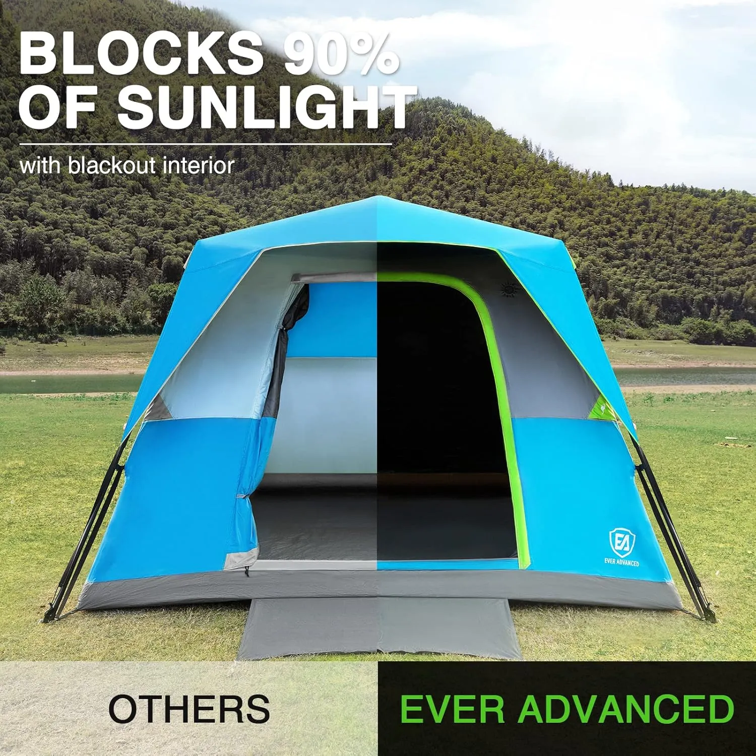 EVER ADVANCED 6 Person Blackout Camping Tent Instant Cabin Tents for Family with Rainfly, 60s Easy Setup, Water-Resistant