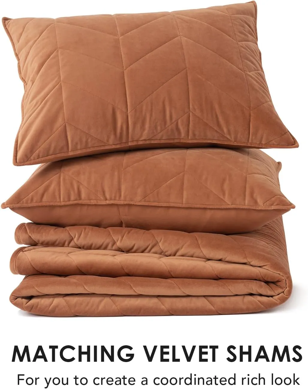 EVERGRACE 3 Pieces Luxurious Queen Velvet Quilts, Ultra Soft Lightweight Velvet Comforter Set, Matelasse Oversized Bedspread Coverlet for All Season with 2 Shams, Burnt Orange, 92"x96"