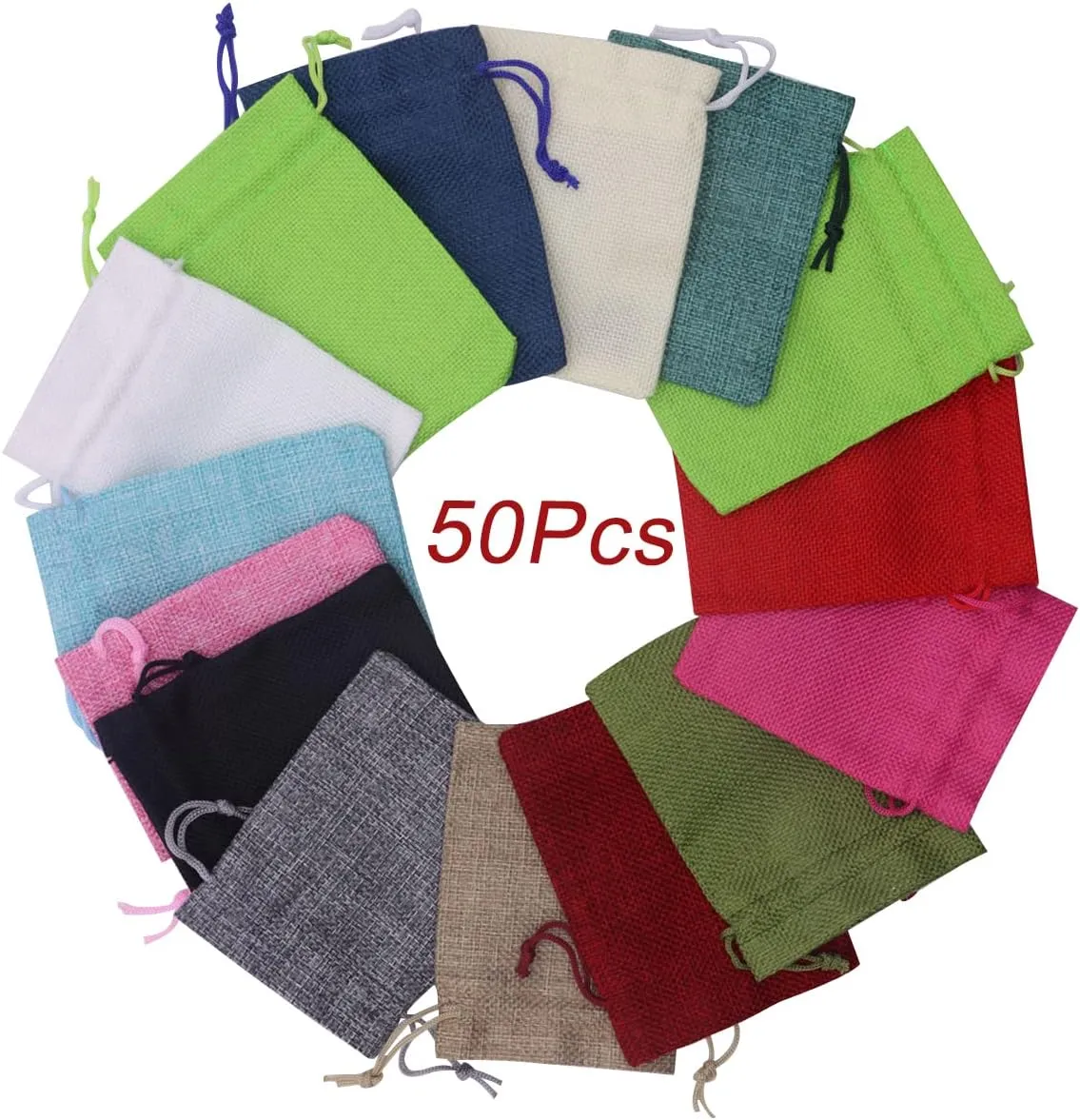 Ewanda store 50 Pcs Linen Burlap Bags with Drawstring,5"x7" Burlap Favor Sack Jewelry Pouches Sacks for Party Favors,Gifts,Christmas Presents or DIY Craft