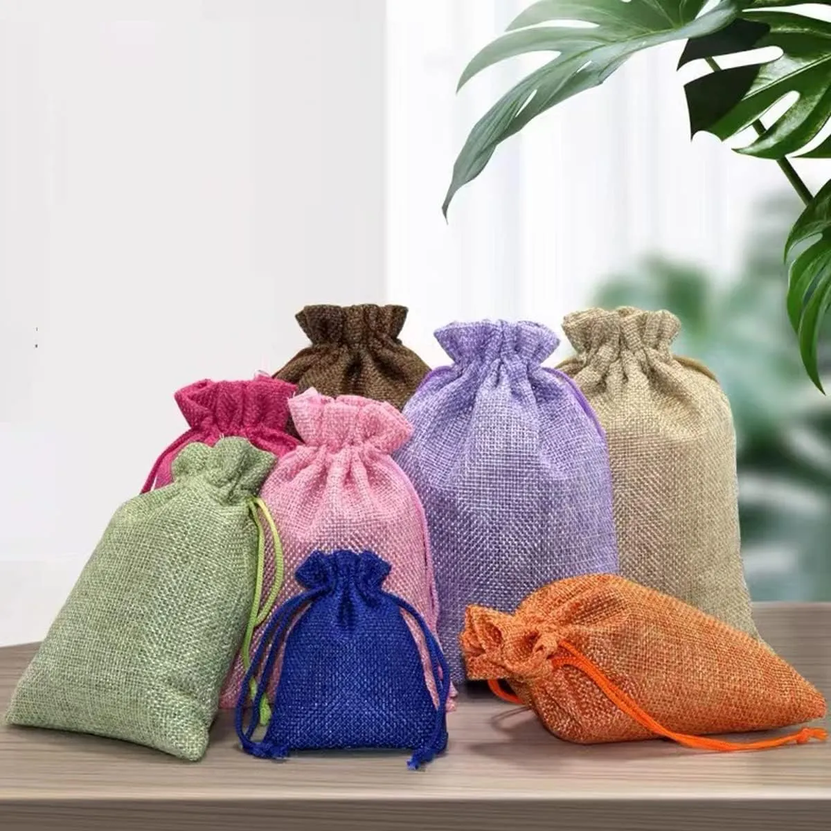 Ewanda store 50 Pcs Linen Burlap Bags with Drawstring,5"x7" Burlap Favor Sack Jewelry Pouches Sacks for Party Favors,Gifts,Christmas Presents or DIY Craft