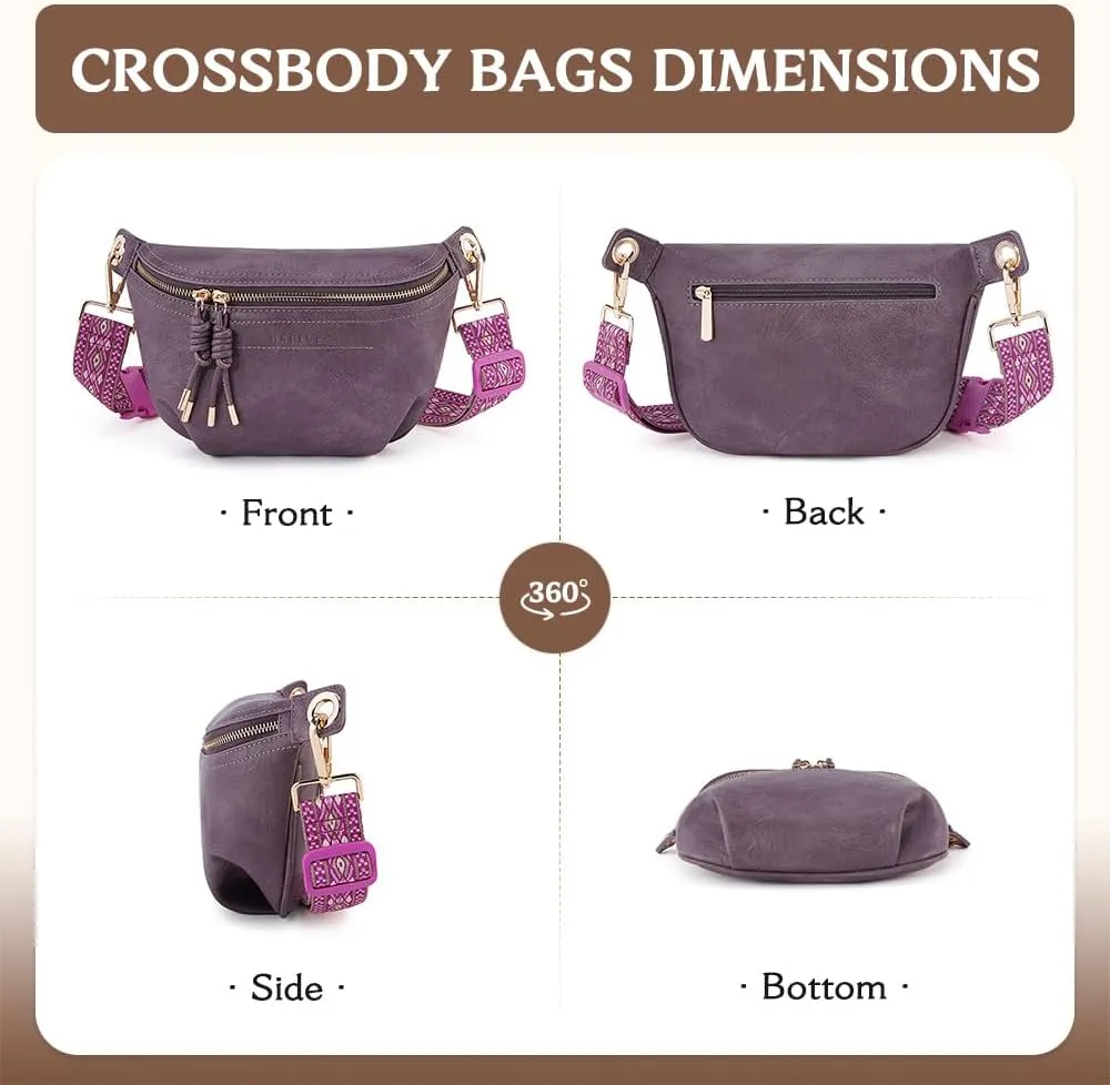 Fanny Pack Crossbody Bags for Women Vegan Leather Belt Bag Waist Pack Causal Chest Bum Bag With 2 Straps Purple