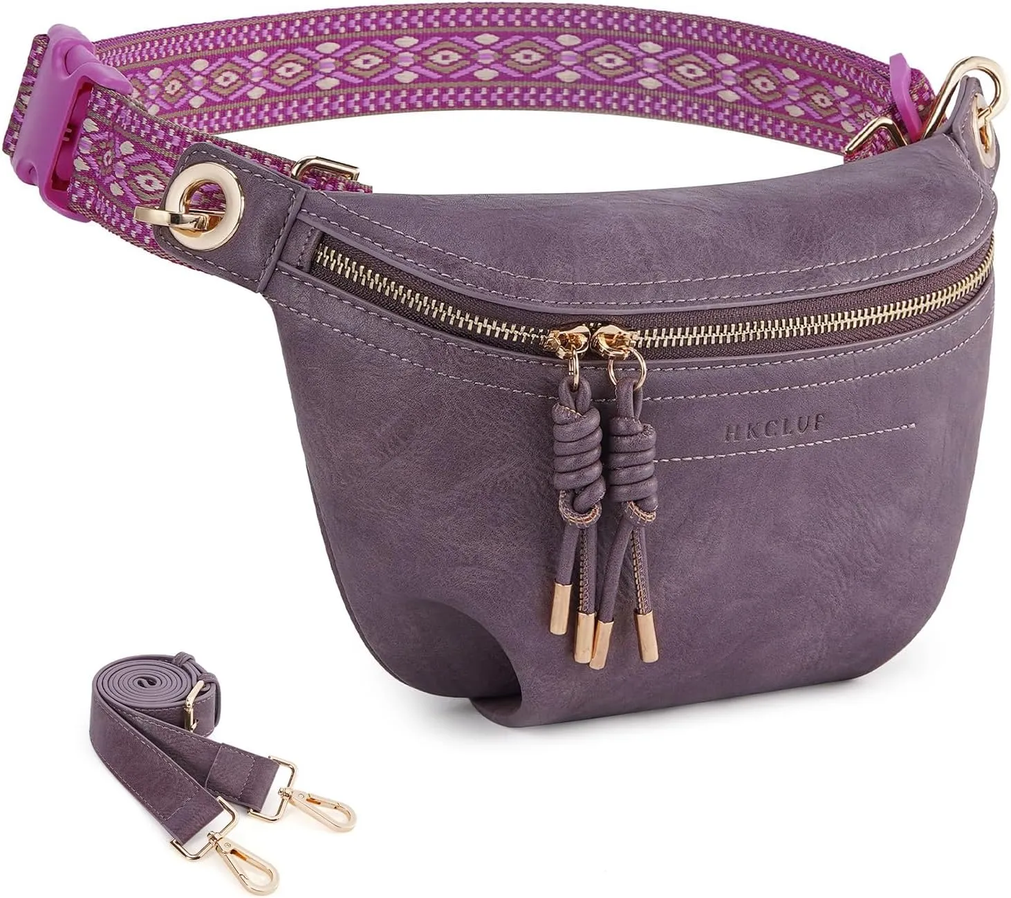 Fanny Pack Crossbody Bags for Women Vegan Leather Belt Bag Waist Pack Causal Chest Bum Bag With 2 Straps Purple