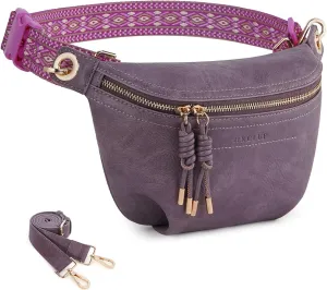 Fanny Pack Crossbody Bags for Women Vegan Leather Belt Bag Waist Pack Causal Chest Bum Bag With 2 Straps Purple