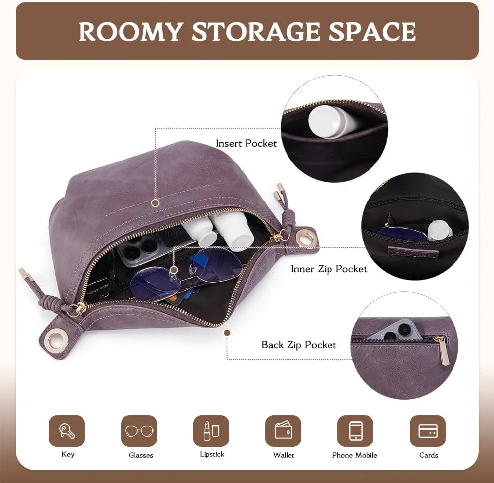 Fanny Pack Crossbody Bags for Women Vegan Leather Belt Bag Waist Pack Causal Chest Bum Bag With 2 Straps Purple