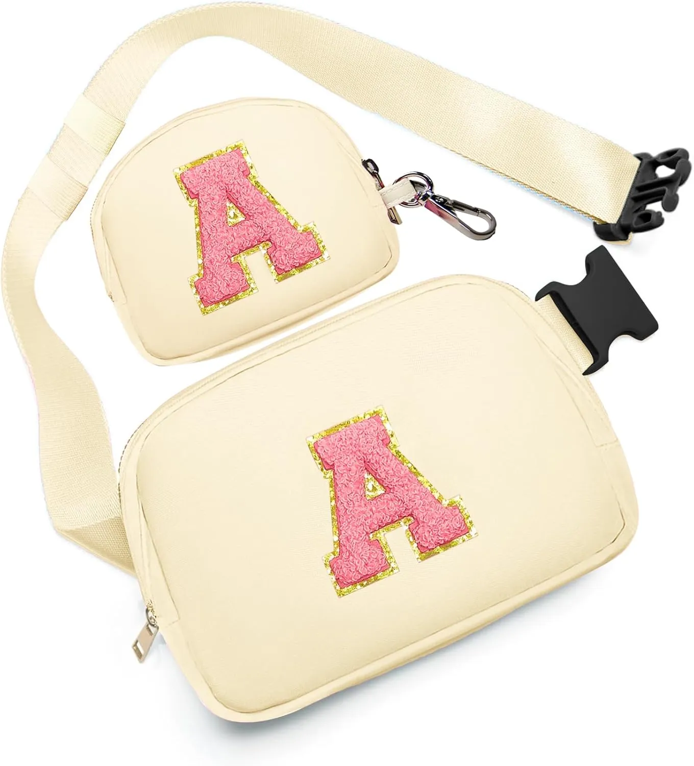 Fanny Pack for Girls Crossbody Bags with Initial Letter Patch Cute Stuff for Women Teens Birthday Gifts for 4 5 6 7 8 9 10 11 12 13 Year Old Girls (A, Cream)