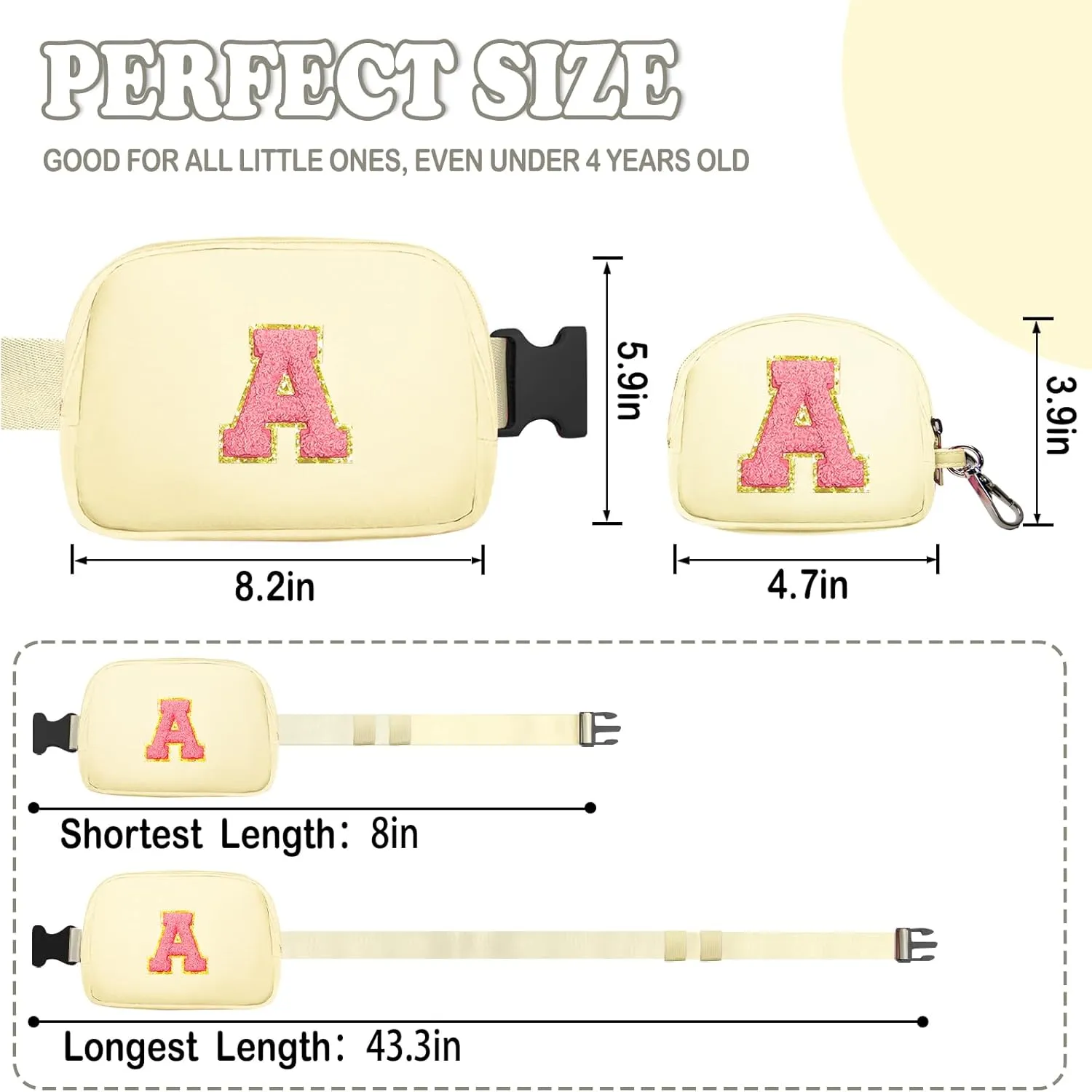 Fanny Pack for Girls Crossbody Bags with Initial Letter Patch Cute Stuff for Women Teens Birthday Gifts for 4 5 6 7 8 9 10 11 12 13 Year Old Girls (A, Cream)
