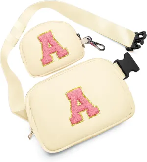 Fanny Pack for Girls Crossbody Bags with Initial Letter Patch Cute Stuff for Women Teens Birthday Gifts for 4 5 6 7 8 9 10 11 12 13 Year Old Girls (A, Cream)