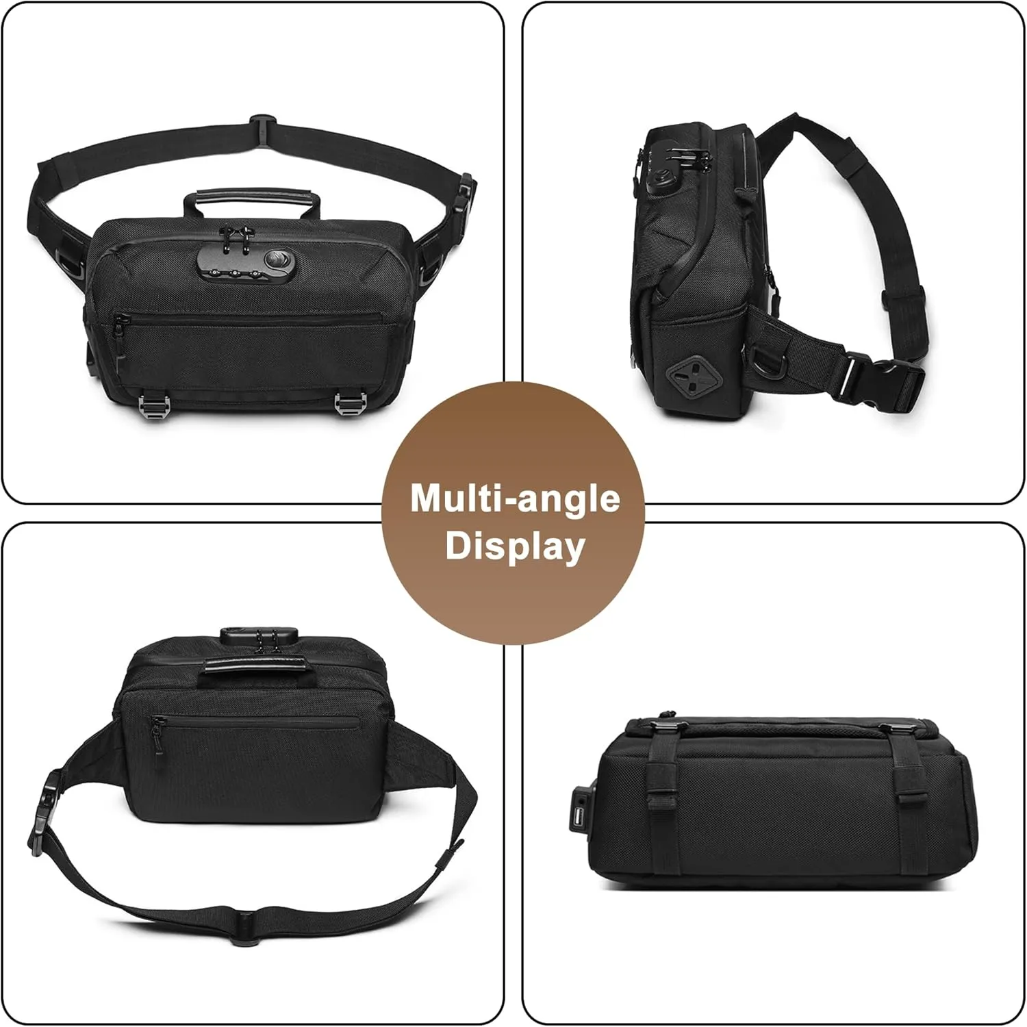 Fanny Pack for Men, Oxford Cloth Shoulder Bag Waist Bag and Hip Bum Bag with USB Charging Port & Anti-Theft (Black)