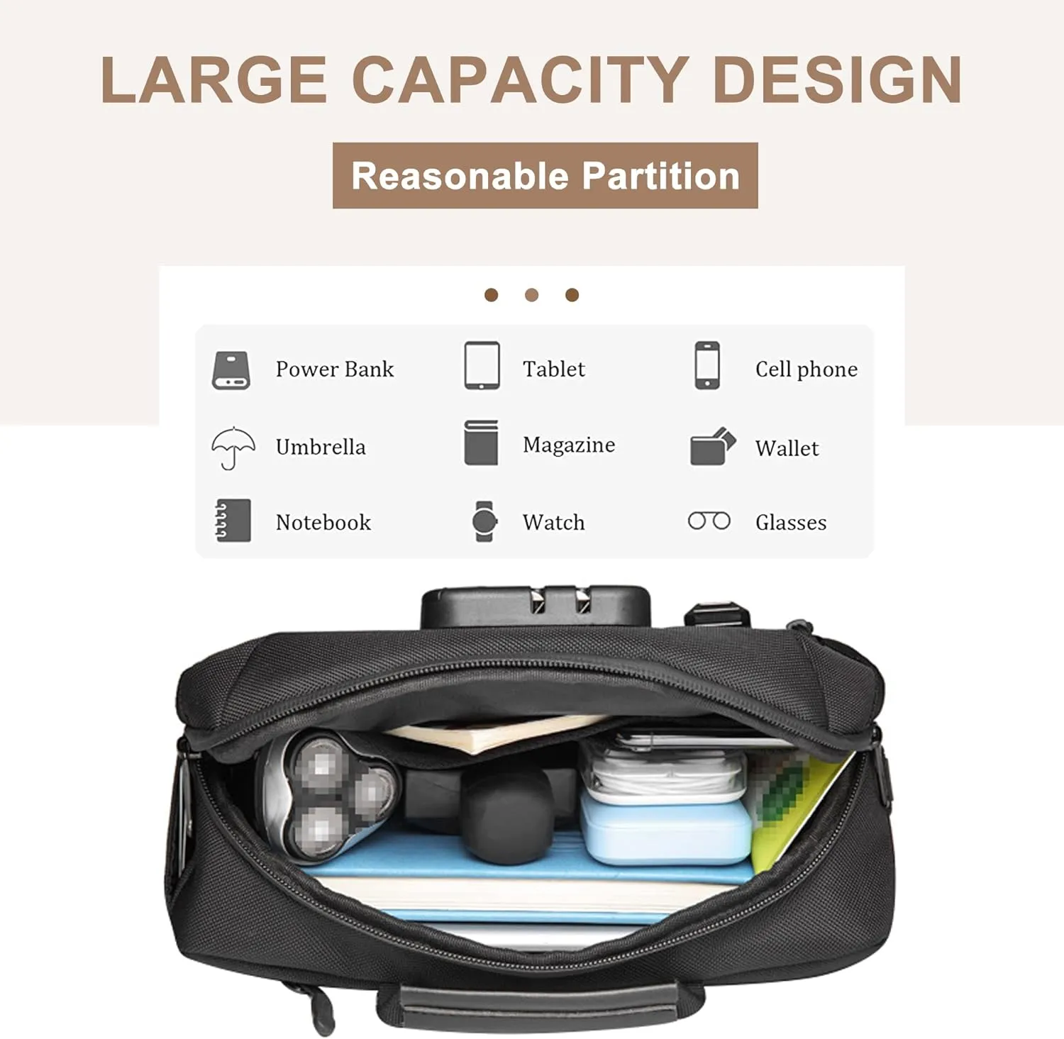 Fanny Pack for Men, Oxford Cloth Shoulder Bag Waist Bag and Hip Bum Bag with USB Charging Port & Anti-Theft (Black)