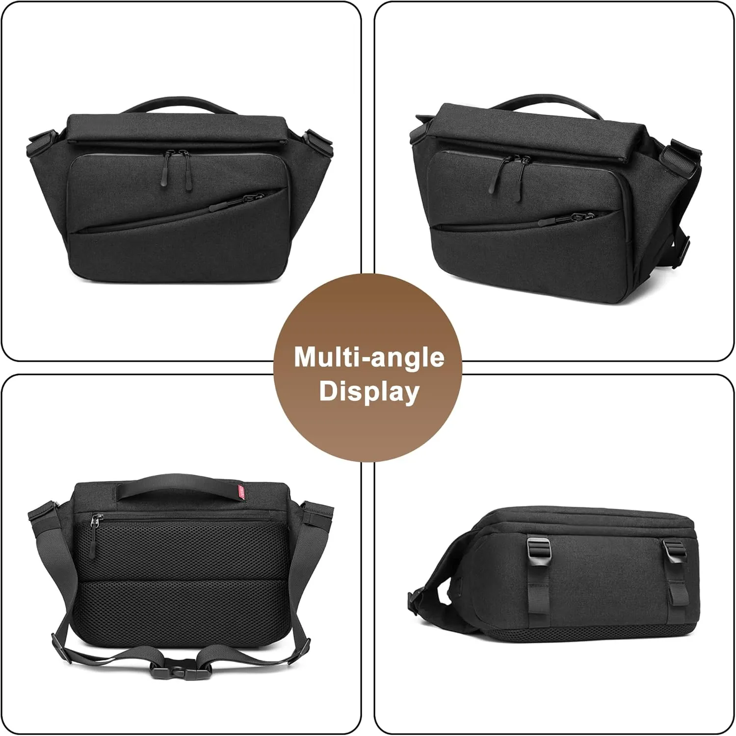 Fanny Pack for Men Women, Oxford Cloth Shoulder Bag Waist Packs Bag for Outdoor Hiking Fishing with USB Charging Port (Black)