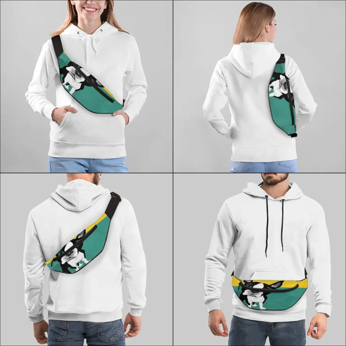 Fanny Pack for Women Men Waist Pack Animal Boston Terrier Dog Crossbody Bag with Adjustable Straps for Hiking Running Walking Travel Cycling