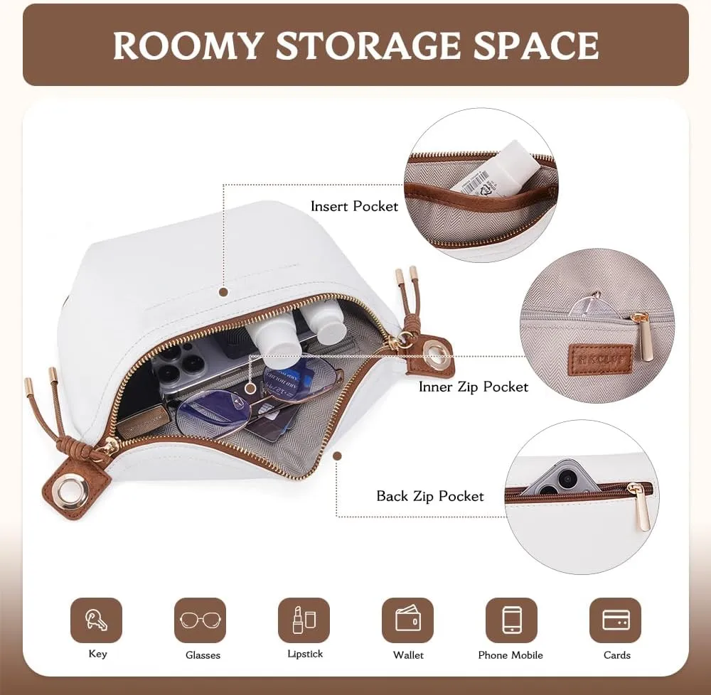 Fanny Pack for Women Vegan Leather Small Belt Bag Crossbody Bag Fashion Waist Pack Chest Bum Bag With 2 Straps White Brown