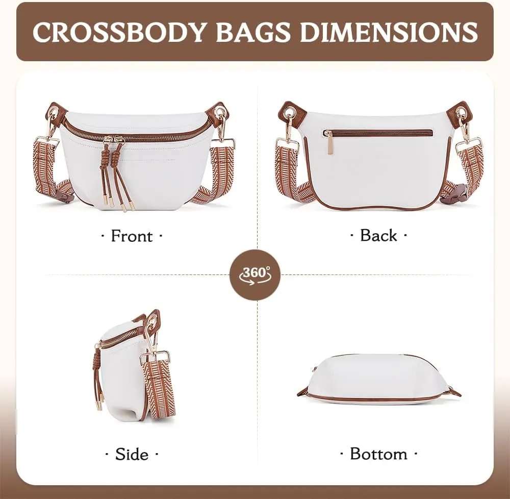 Fanny Pack for Women Vegan Leather Small Belt Bag Crossbody Bag Fashion Waist Pack Chest Bum Bag With 2 Straps White Brown