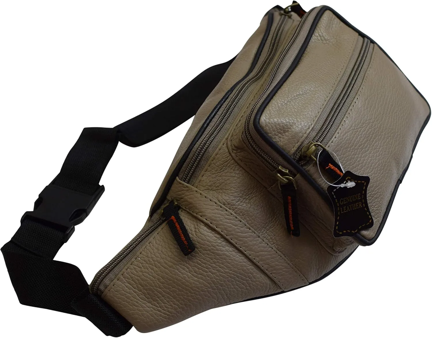 Fanny Pack Waist Bag Genuine Pebbled Leather Travel Hiking Sports Colors (Beige)