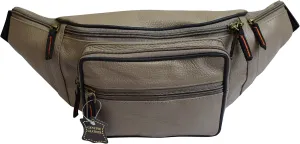 Fanny Pack Waist Bag Genuine Pebbled Leather Travel Hiking Sports Colors (Beige)