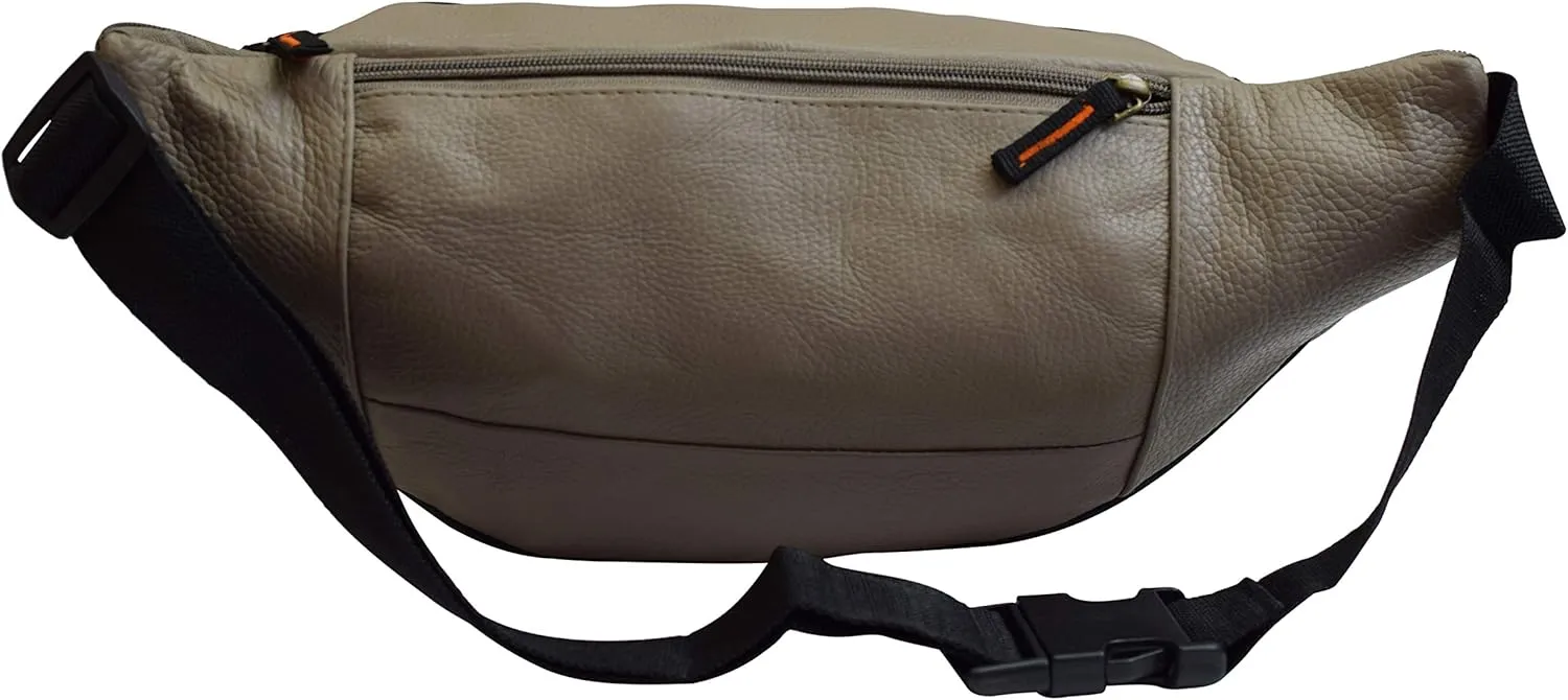 Fanny Pack Waist Bag Genuine Pebbled Leather Travel Hiking Sports Colors (Beige)