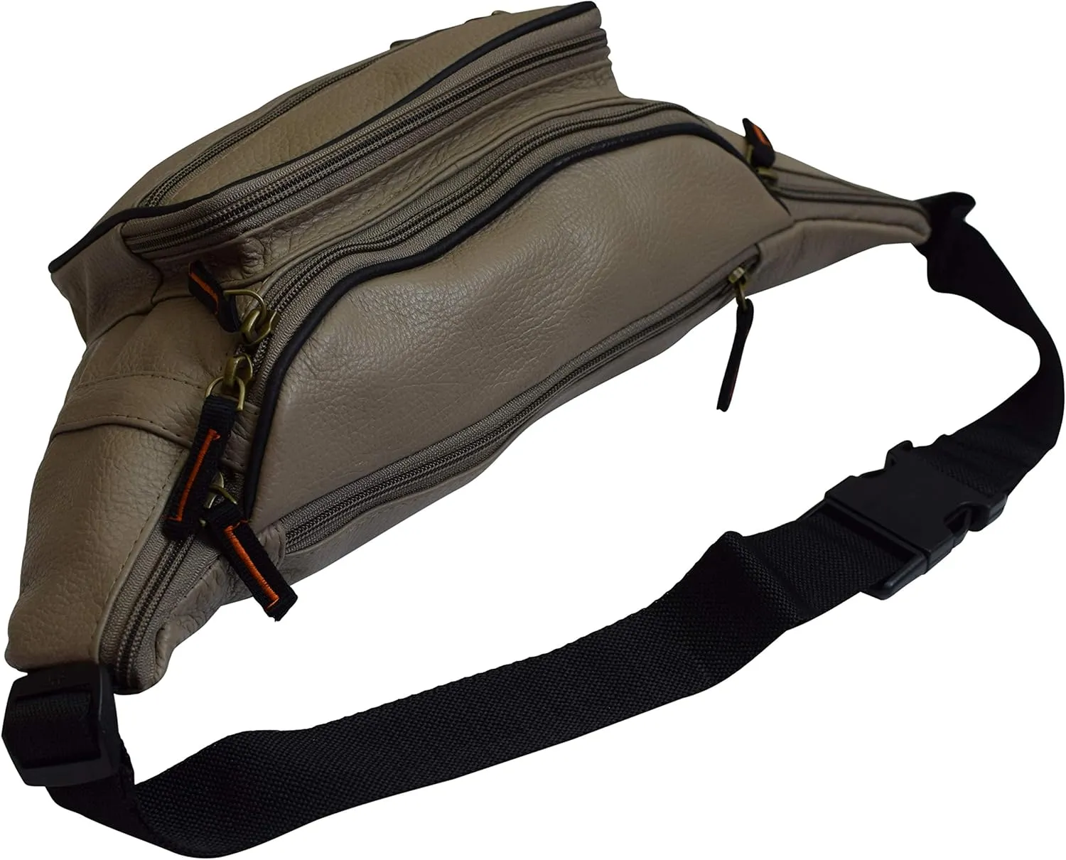 Fanny Pack Waist Bag Genuine Pebbled Leather Travel Hiking Sports Colors (Beige)