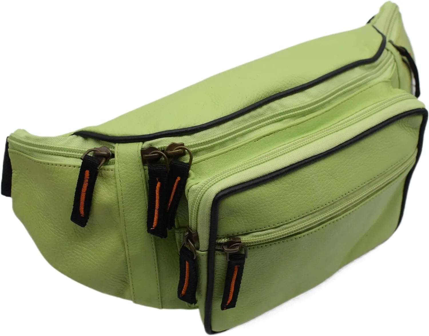 Fanny Pack Waist Bag Genuine Pebbled Leather Travel Hiking Sports Colors (Light Green)