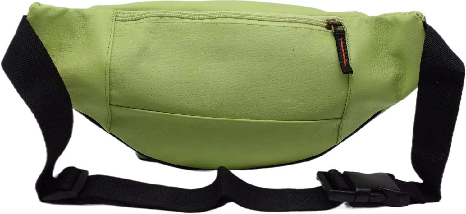 Fanny Pack Waist Bag Genuine Pebbled Leather Travel Hiking Sports Colors (Light Green)