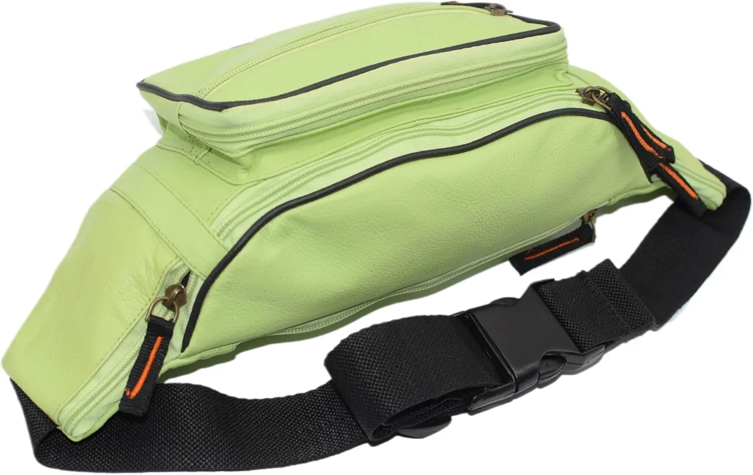 Fanny Pack Waist Bag Genuine Pebbled Leather Travel Hiking Sports Colors (Light Green)