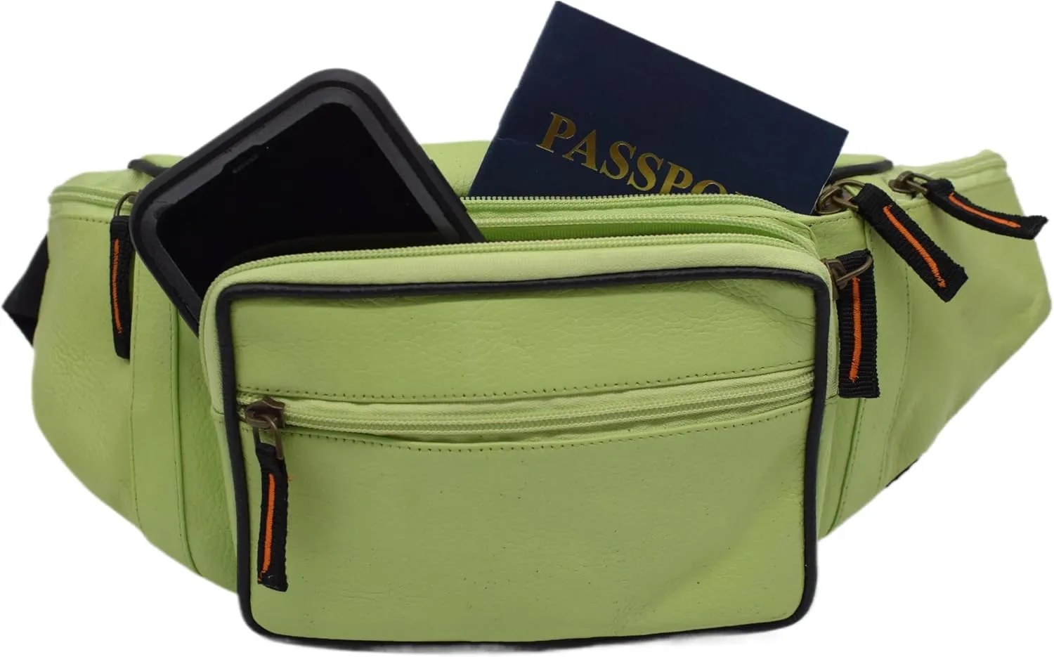 Fanny Pack Waist Bag Genuine Pebbled Leather Travel Hiking Sports Colors (Light Green)