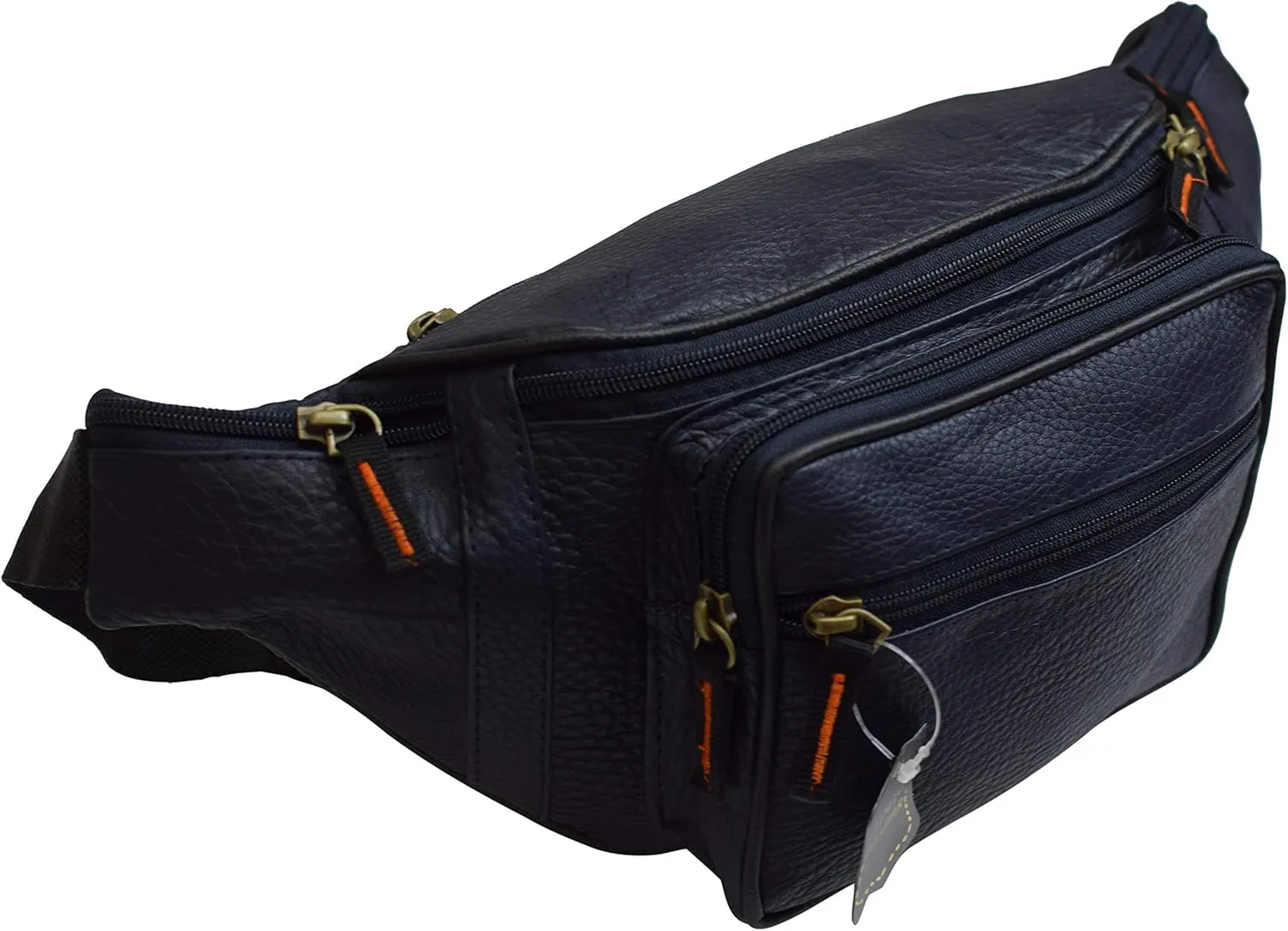 Fanny Pack Waist Bag Genuine Pebbled Leather Travel Hiking Sports Colors (Navy Blue)