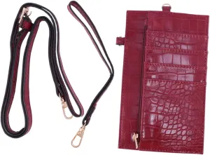 Fashionable Alligator Pattern Phone Bag Portable Hand Pouch for Women Multi Functional Coin Bag Neck Pouch Red for Travel Everyday Use