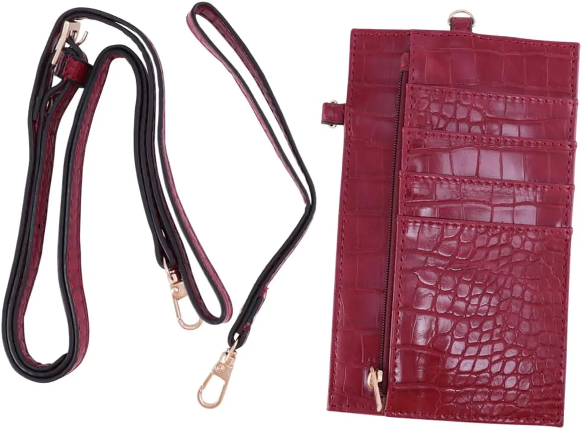 Fashionable Alligator Pattern Phone Bag Portable Hand Pouch for Women Multi Functional Coin Bag Neck Pouch Red for Travel Everyday Use