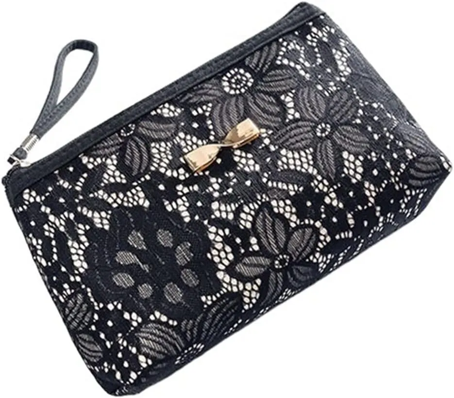 fashions Nylon Portable Waterproof Zipper Cosmetic Bag for Women (Black)