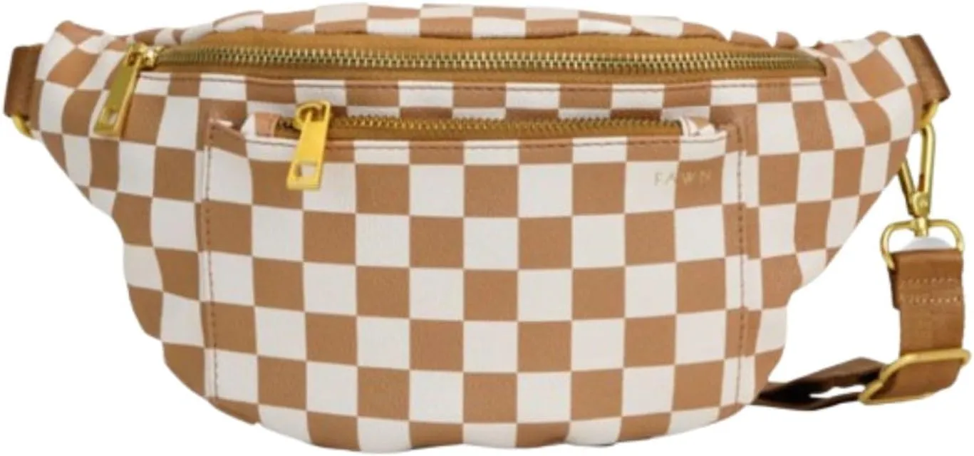 FAWN DESIGN The Fawny Pack Brown Fanny Pack, Fanny Pack for Women Crossbody Bag, 2 Pockets and 6 Interior Card Slots, Adjustable Nylon Strap