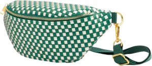 FAWN DESIGN The Fawny Pack Faux Leather Woven Fanny Pack for Women Crossbody Bag, Premium Matte Vegan Leather, 3 Pockets and 6 Interior Card Slots, 2 Adjustable Nylon Strap, Green and White